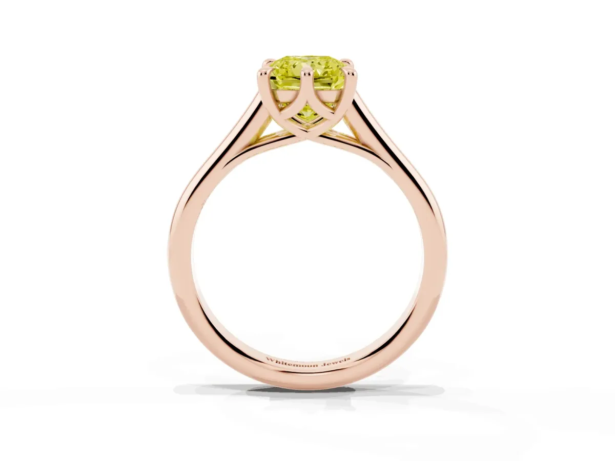 Fancy Yellow Radiant Cut Solitaire Engagement Ring with Six-Prong Setting and Classic Band Rose gold