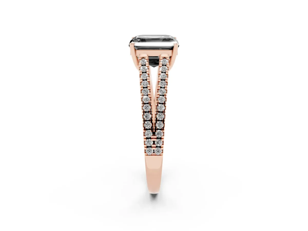 Fancy Black Asscher Cut Diamond Solitaire Engagement Ring with Split Shank Pavé Band Rose gold