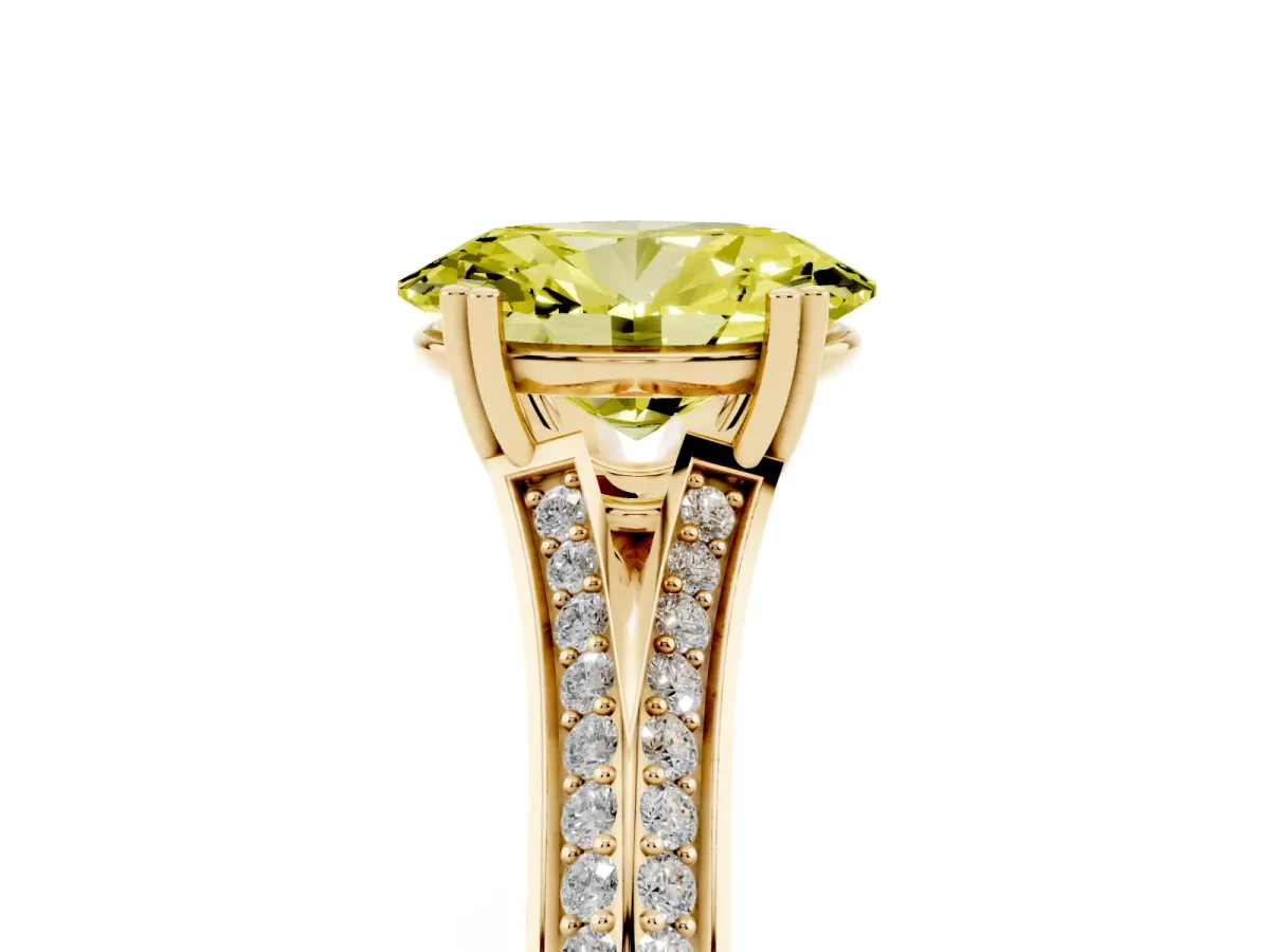 Fancy Yellow Oval Cut Diamond Split Shank Engagement Ring with Pavé Band Yellow gold