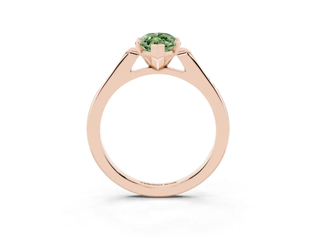 Fancy Green Marquise Cut Diamond Solitaire Ring with Channel Set Round Band and Prong Setting Rose gold