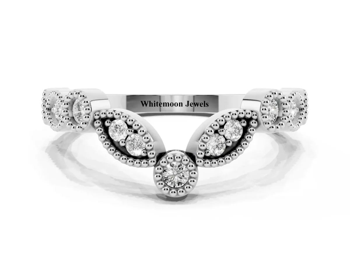 Milgrain Marquise and Round Diamond Half Eternity Band Silver
