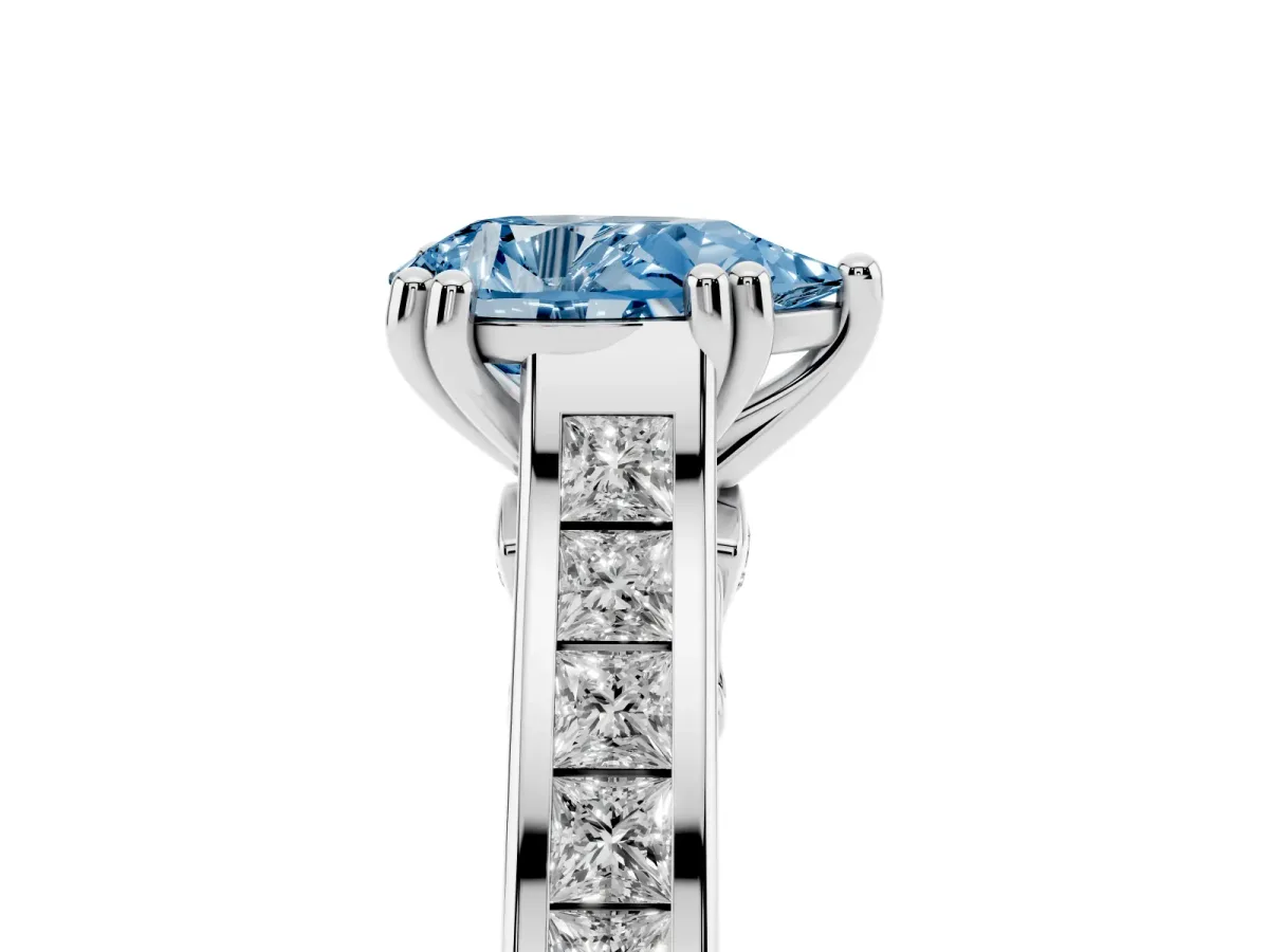 Fancy Blue Pear Cut Cut Channel Set Solitaire Engagement Ring with Prong Setting Silver