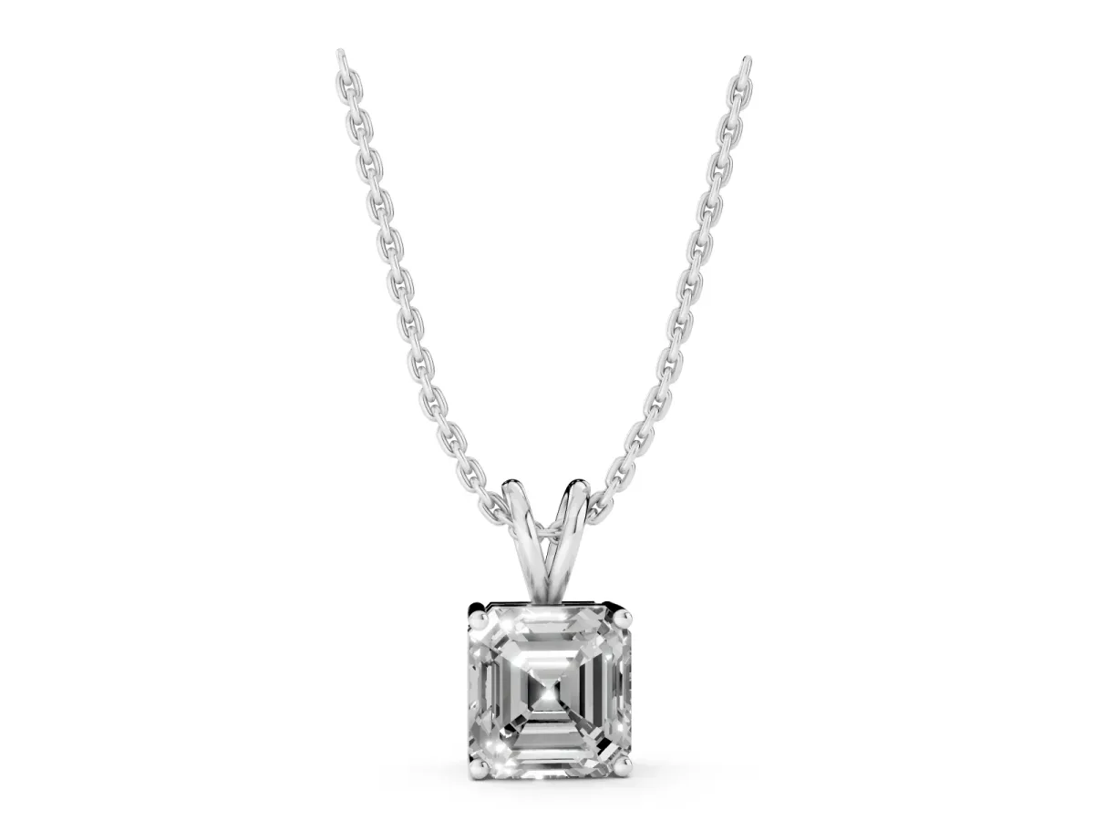 Asscher Diamond Solitaire Pendant with Four Prong Setting Silver