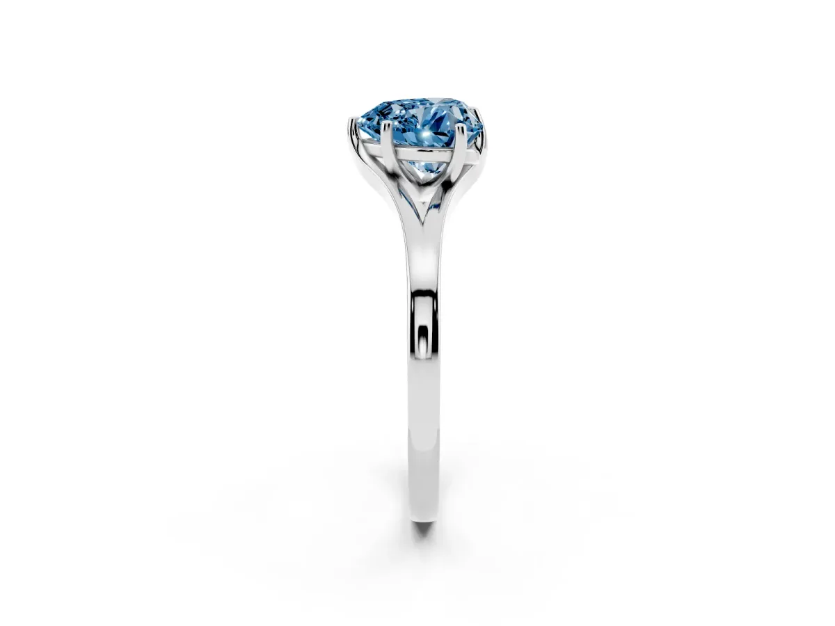 Fancy Blue Heart Cut Solitaire Diamond Ring with Six-Prong Setting and Tapered Band White gold