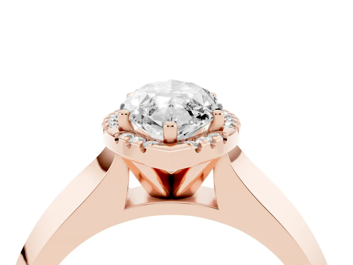 Marquise Cut Halo Diamond Ring with Cathedral Band and Four-Prong Setting Rose gold