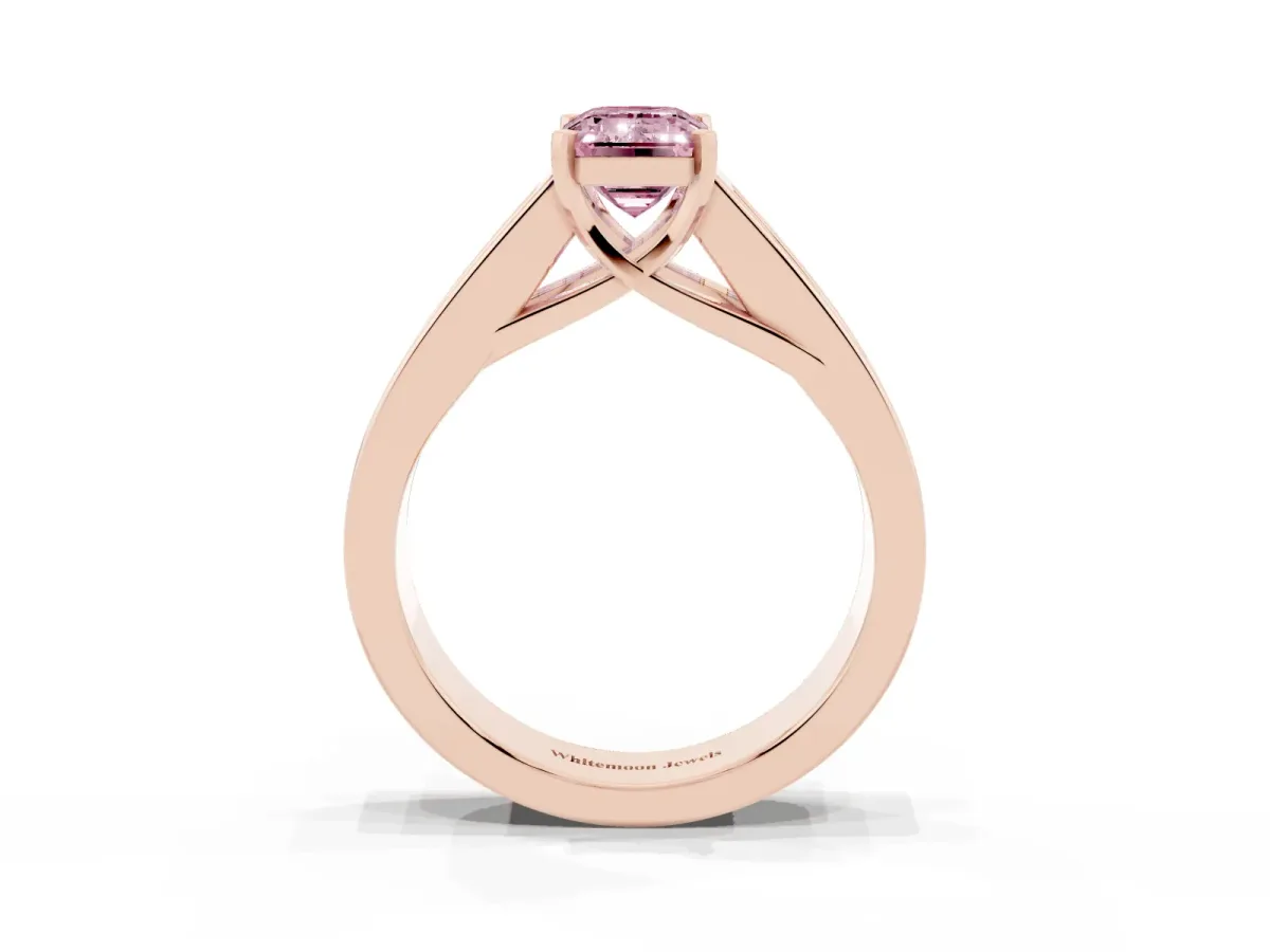 Fancy Pink Emerald Cut Cut Channel Set Solitaire Ring with Four-Prong Setting Rose gold