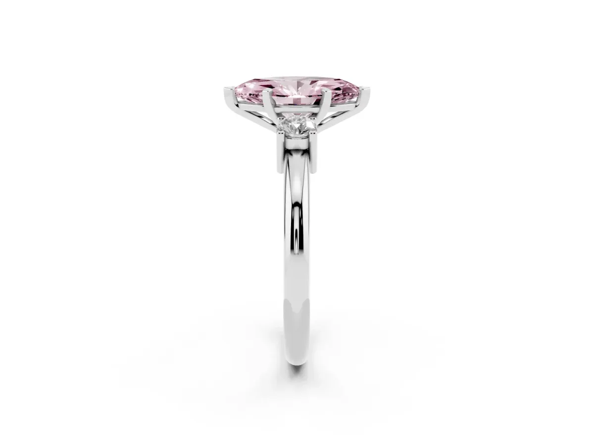 Fancy Pink Three-Stone Marquise Cut Cut Diamond Solitaire with Prong Setting and Classic Band Silver