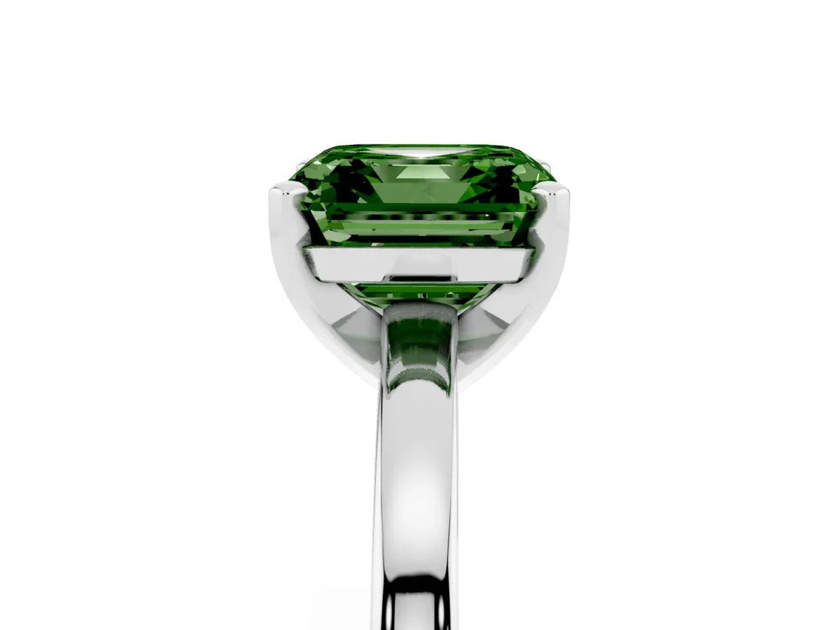 Fancy Green Asscher Cut Solitaire Diamond Engagement Ring with Four-Prong Setting on a Classic Band Silver