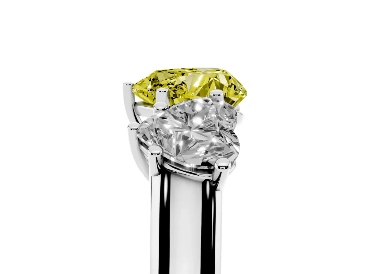 Fancy Yellow Heart Cut Three-Stone Diamond Ring with Prong Setting on a Classic Band Silver