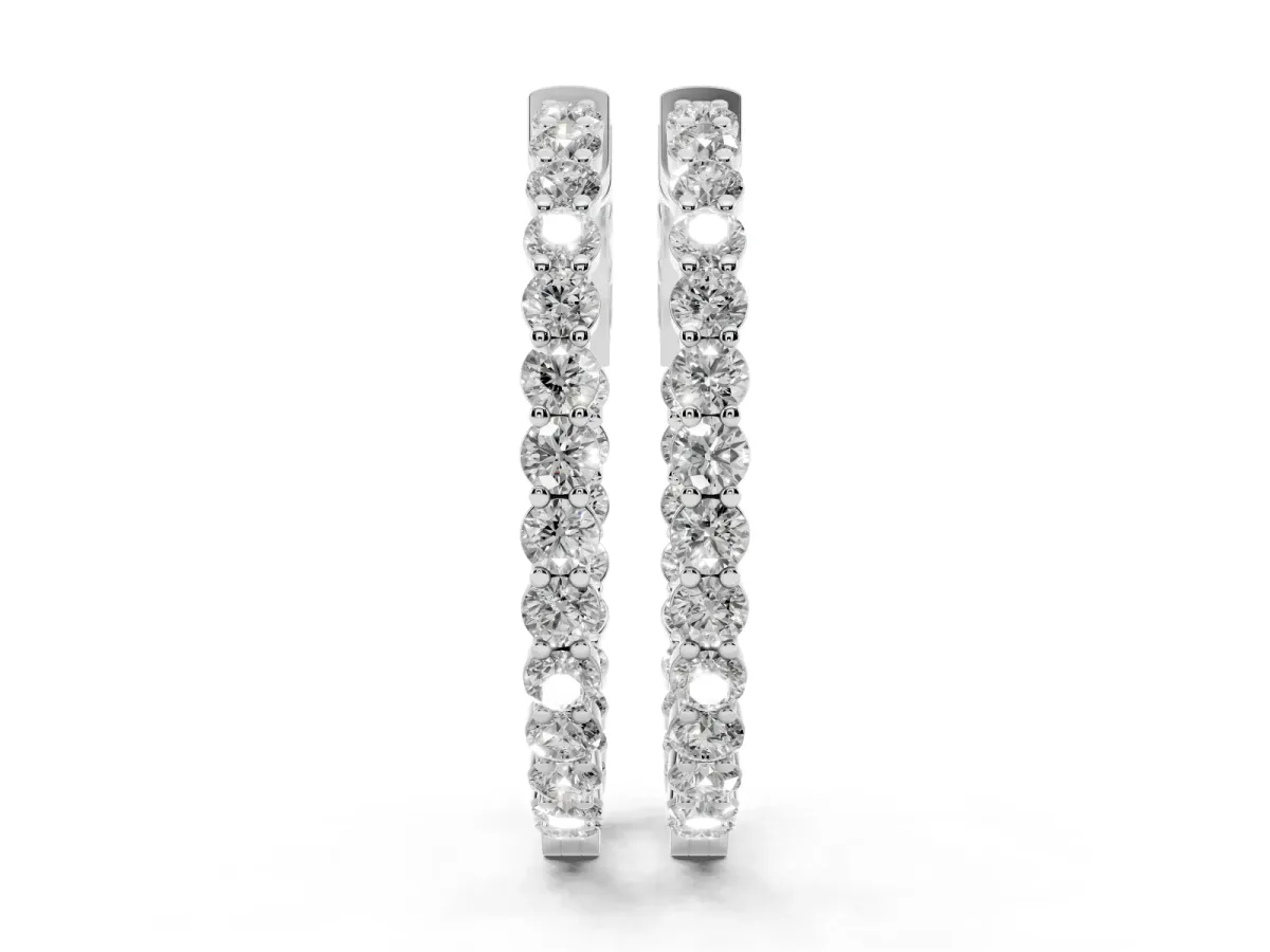Round Cut Pavé Diamond Hoop Earrings with Four-Prong Setting Silver