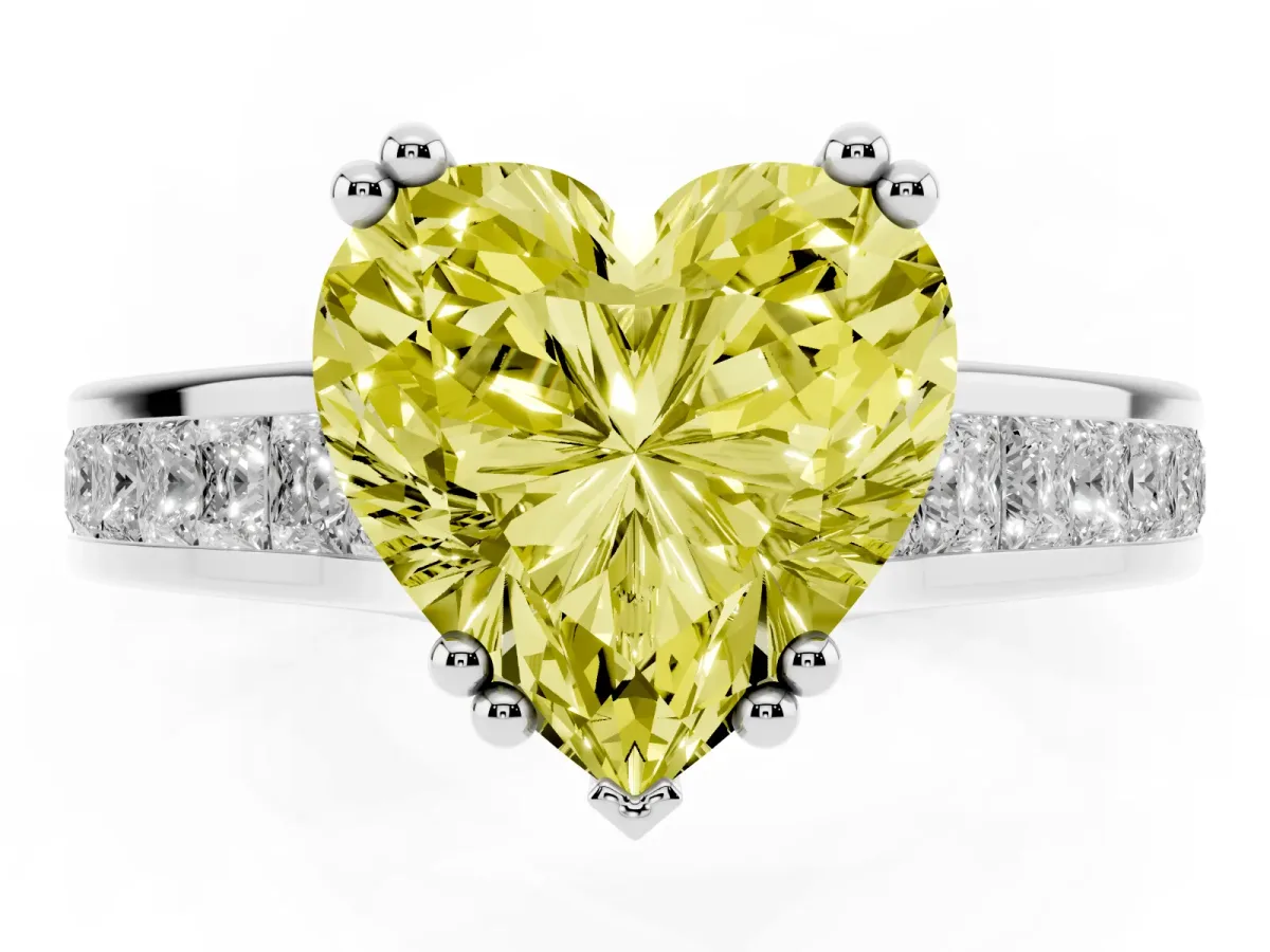 Fancy Yellow Heart Cut Cut Channel Set Solitaire Engagement Ring with Prong Setting Silver