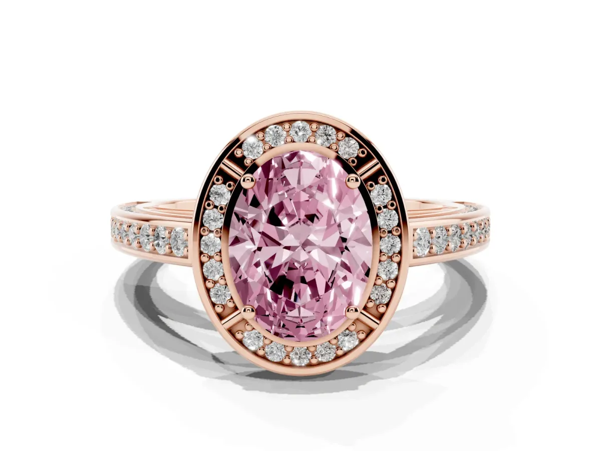 Fancy Pink Oval Cut Cut Halo Pave Split Shank Prong Setting Ring Rose gold