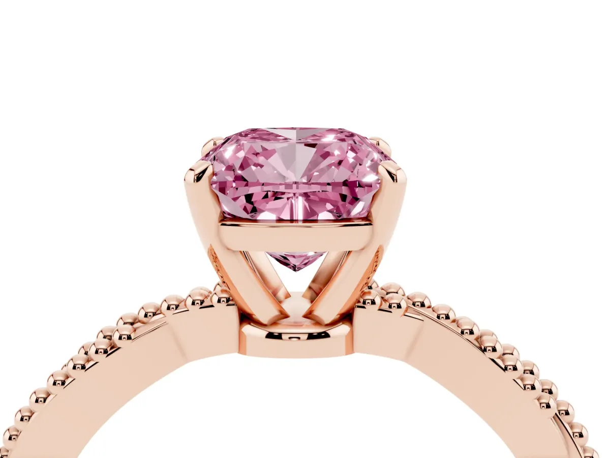 Fancy Pink Cushion Cut Solitaire Twisted Band with Bead Prong Setting Rose gold