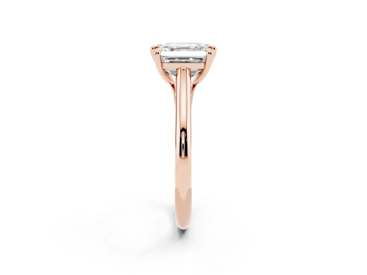 Asscher Cut Solitaire Engagement Ring with Six-Prong Setting and Classic Band Rose gold