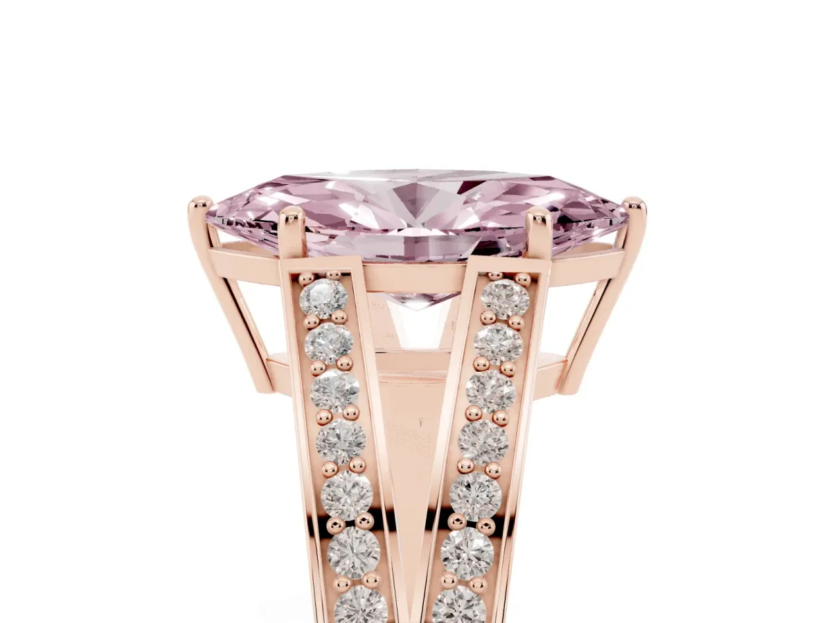 Fancy Pink Marquise Cut Diamond Split Shank Ring with Pavé Band and Four-Prong Setting Rose gold