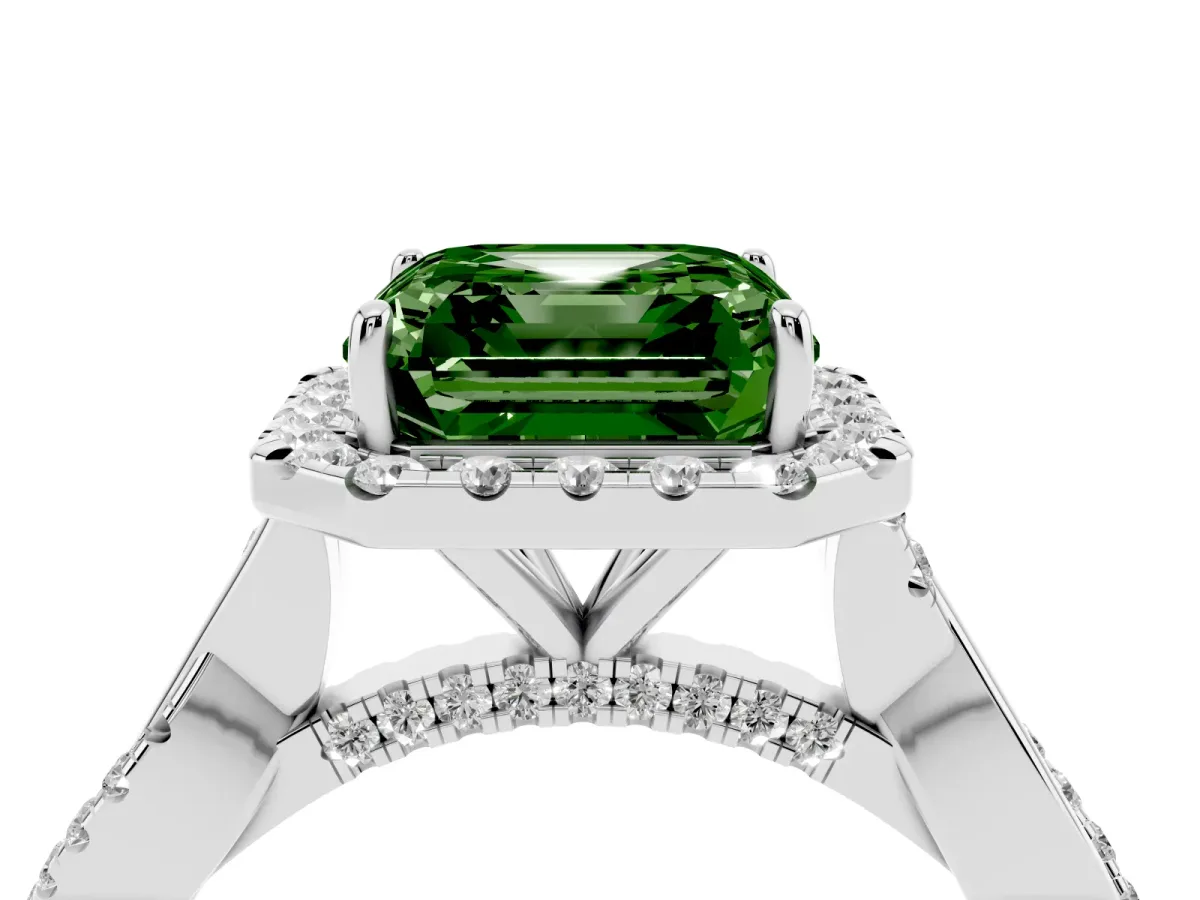 Fancy Green Asscher Cut Halo Twist Band Solitaire Ring Silver