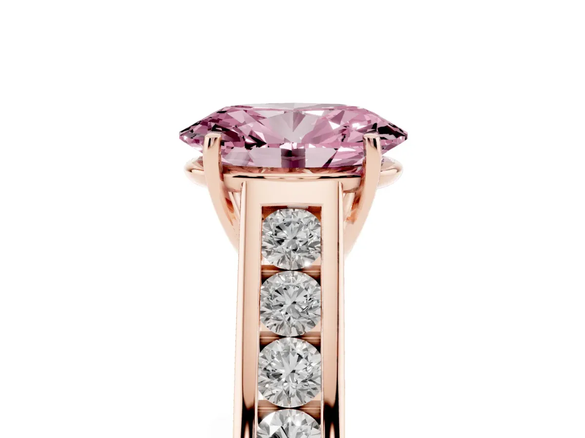 Fancy Pink Oval Cut Solitaire Channel-Set Diamond Engagement Ring with Four-Prong Setting Rose gold