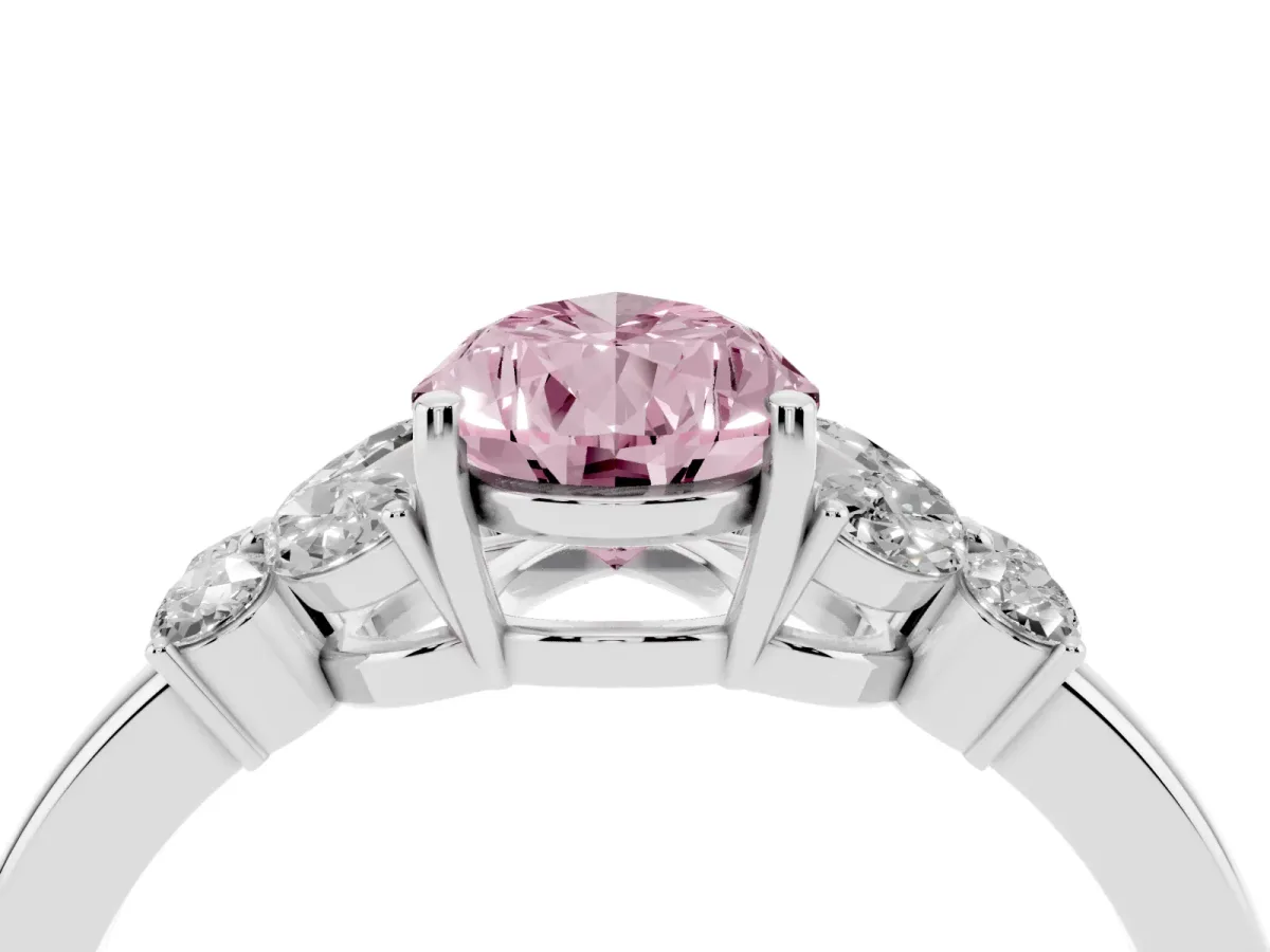 Fancy Pink Pear Cut Cut Solitaire Floral Diamond Ring with Four-Prong Setting Platinum