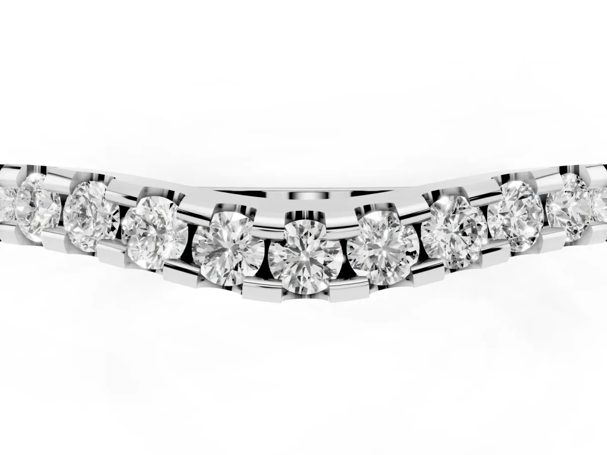 Pavé Round Diamond Curved Wedding Band Platinum