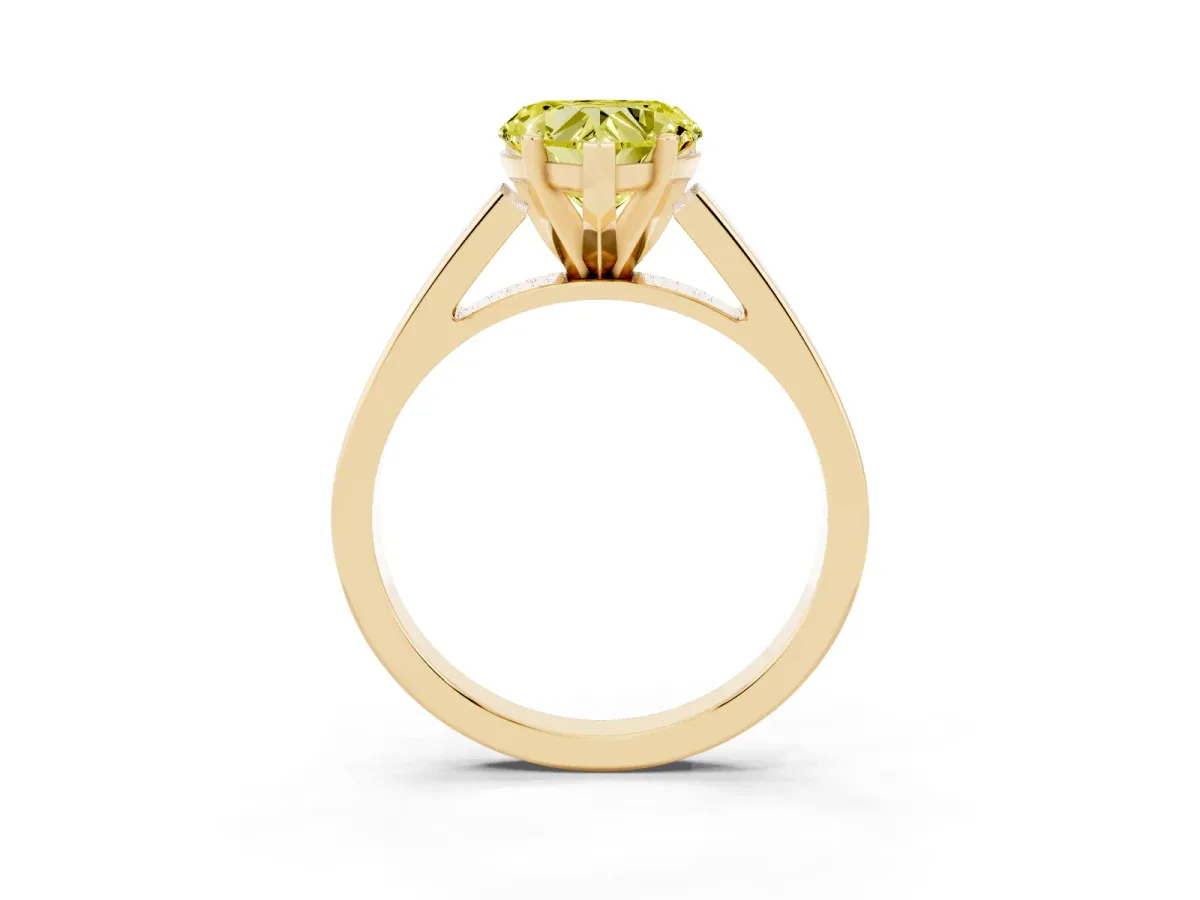 Fancy Yellow Heart Cut Solitaire Engagement Ring with Four-Prong Setting and Tapered Band Yellow gold