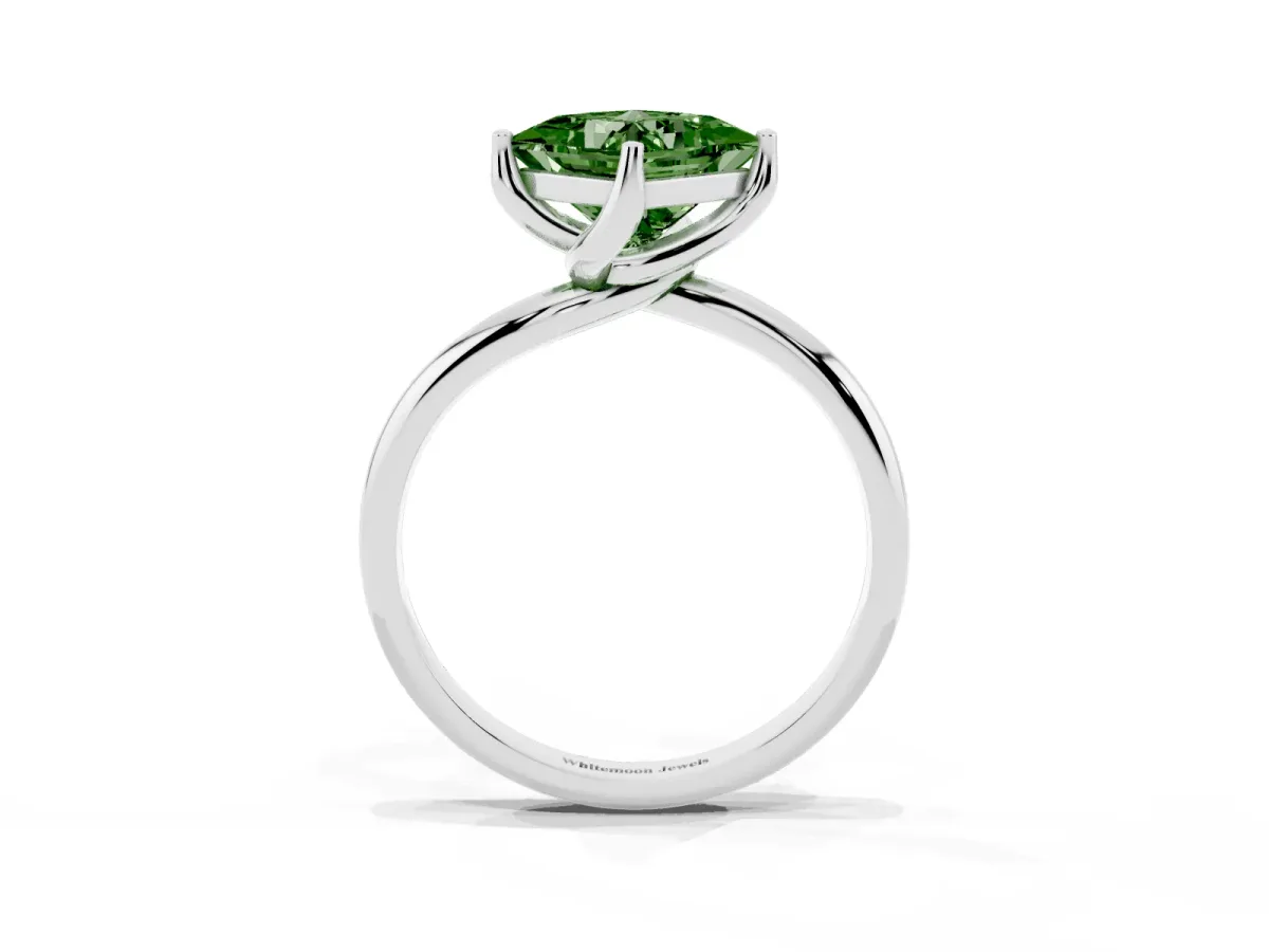 Fancy Green Princess Cut Diamond Solitaire Engagement Ring with Four-Prong Setting and Classic Band White gold