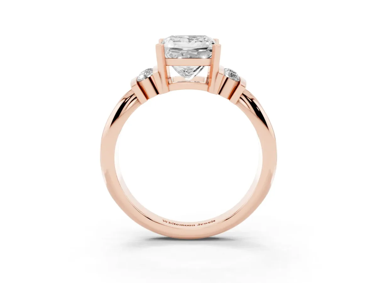 Princess Cut Cut Three-Stone Channel Set Ring with Bar Prongs Rose gold