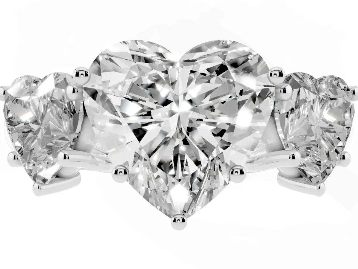 Three-Stone Heart Cut Diamond Engagement Ring with Prong Setting Platinum