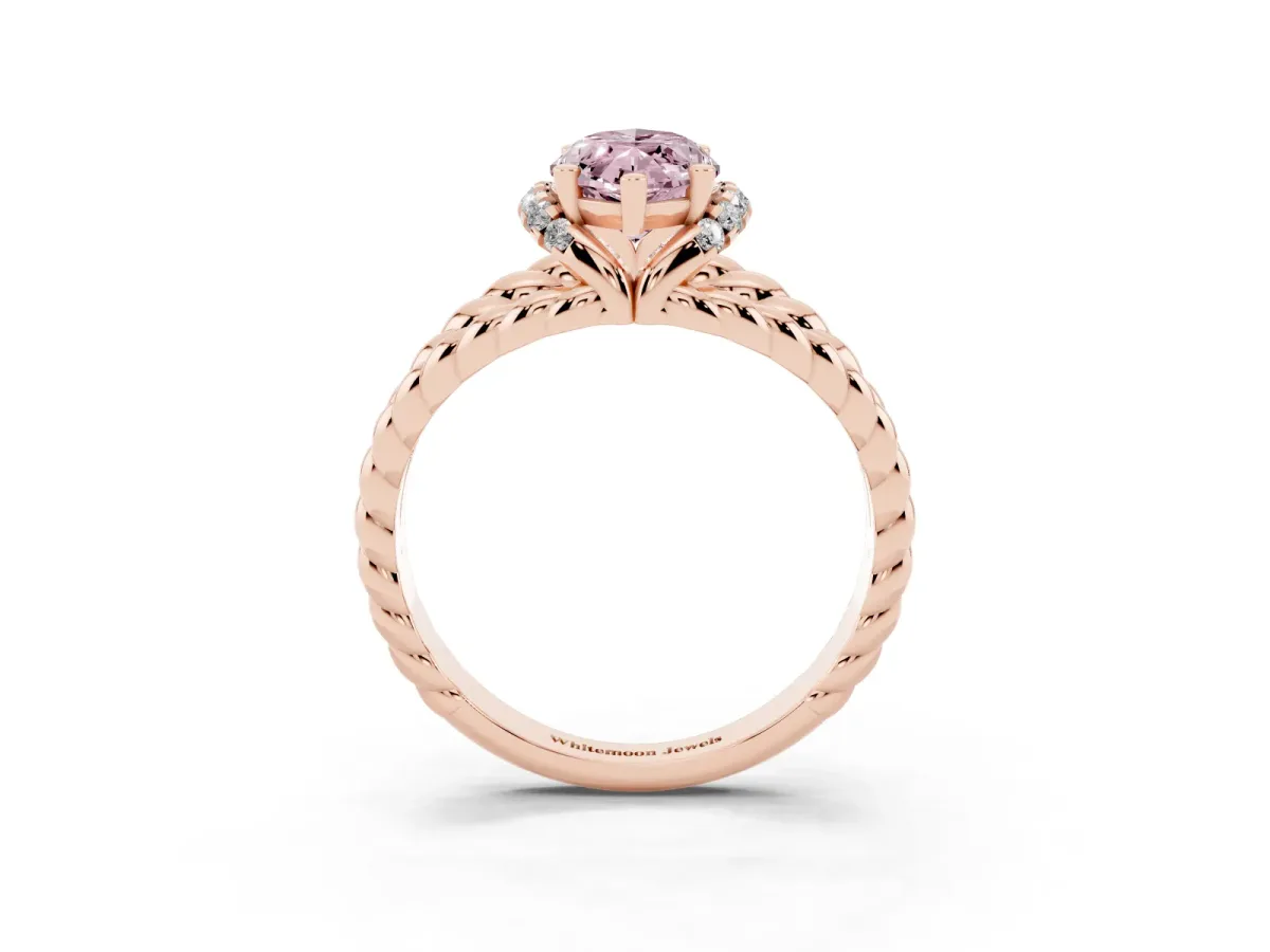 Fancy Pink Marquise Cut Halo Twisted Band Four-Prong Ring Rose gold