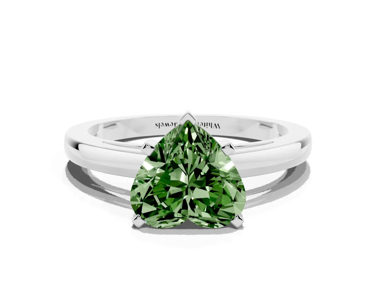 Fancy Green Heart Cut Solitaire Diamond Engagement Ring with Four-Prong Setting on a Classic Band Silver