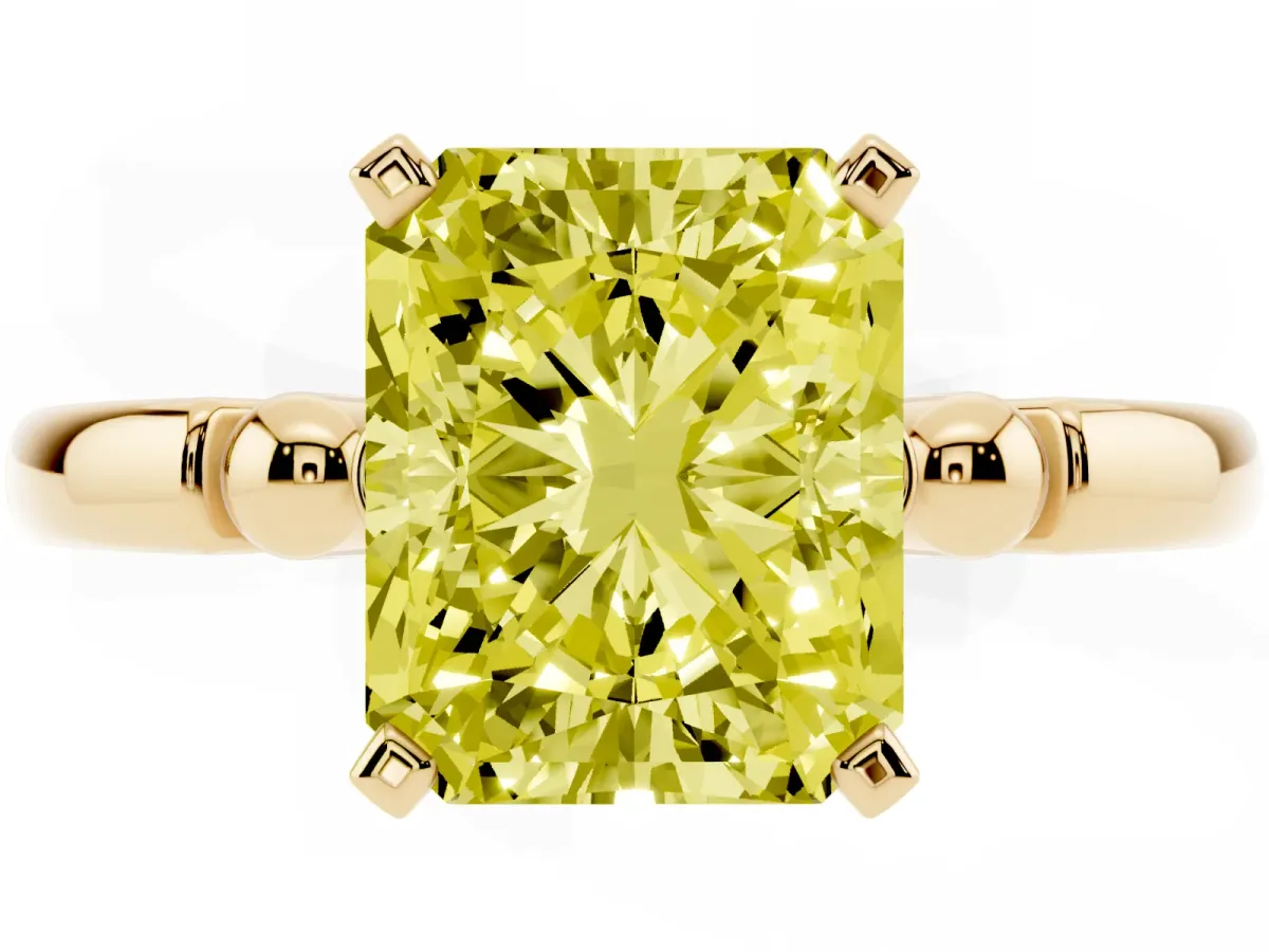 Fancy Yellow Radiant Cut Solitaire Beaded Band with Four-Prong Setting Yellow gold