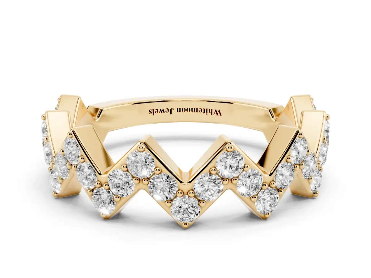 Zigzag Diamond Pave Round Eternity Band with Prong Setting Yellow gold
