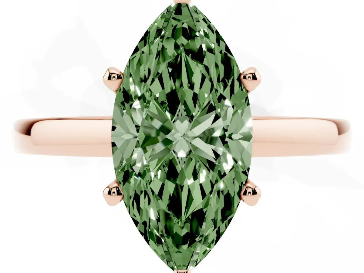 Fancy Green Marquise Cut Solitaire Diamond Engagement Ring with Four-Prong Setting on a Classic Band Rose gold