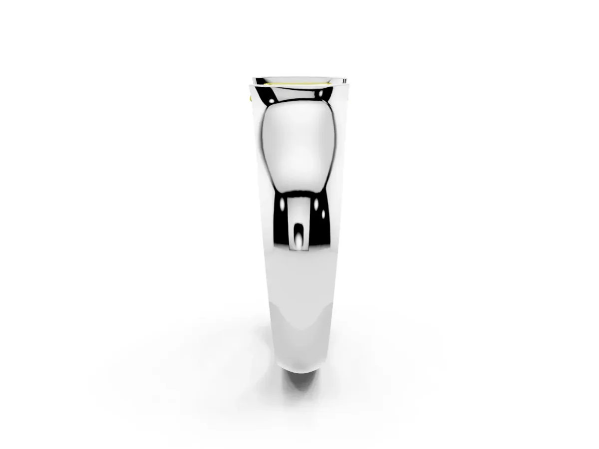 Fancy Yellow Emerald Cut Solitaire Bezel Set Diamond Ring with Wide Band Platinum
