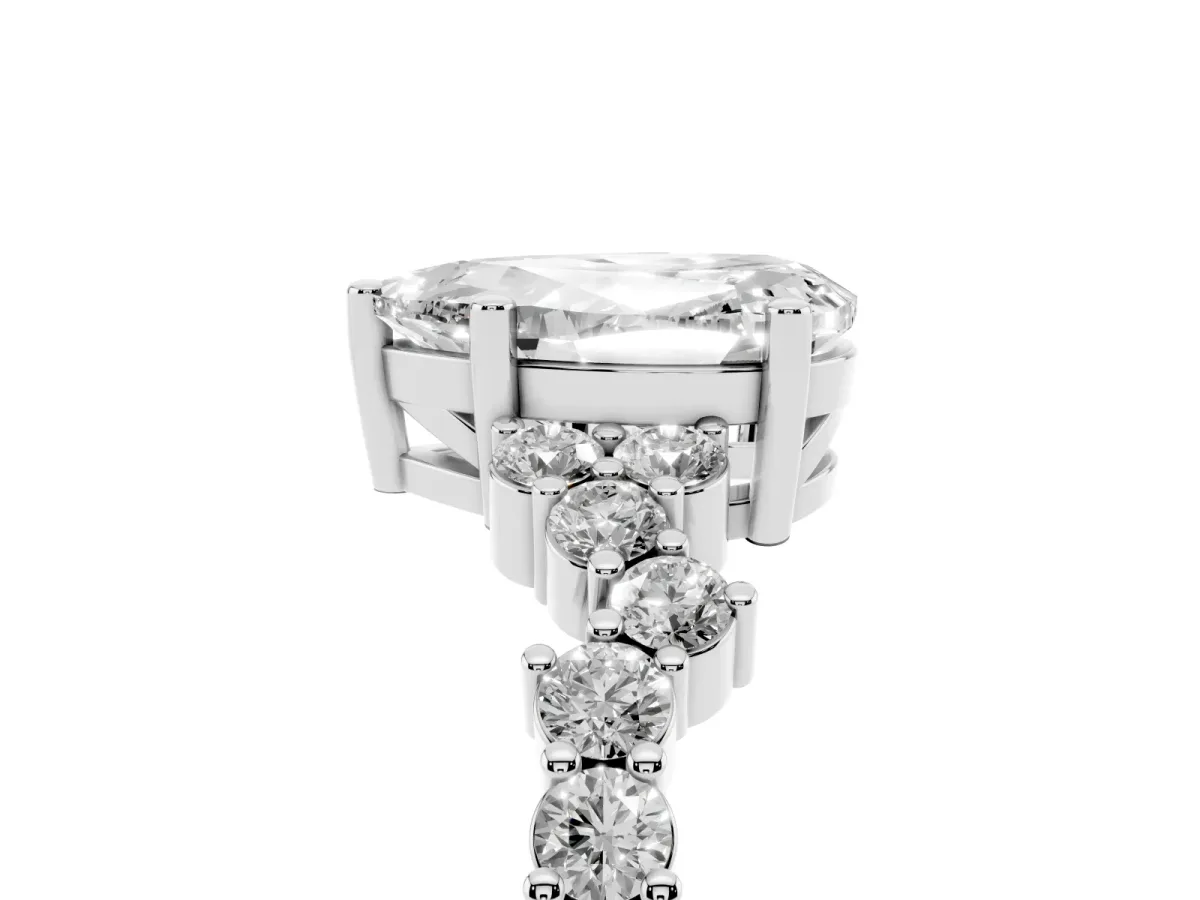 Pear Cut Diamond Scattered Round Accent Ring with Prong Setting White gold