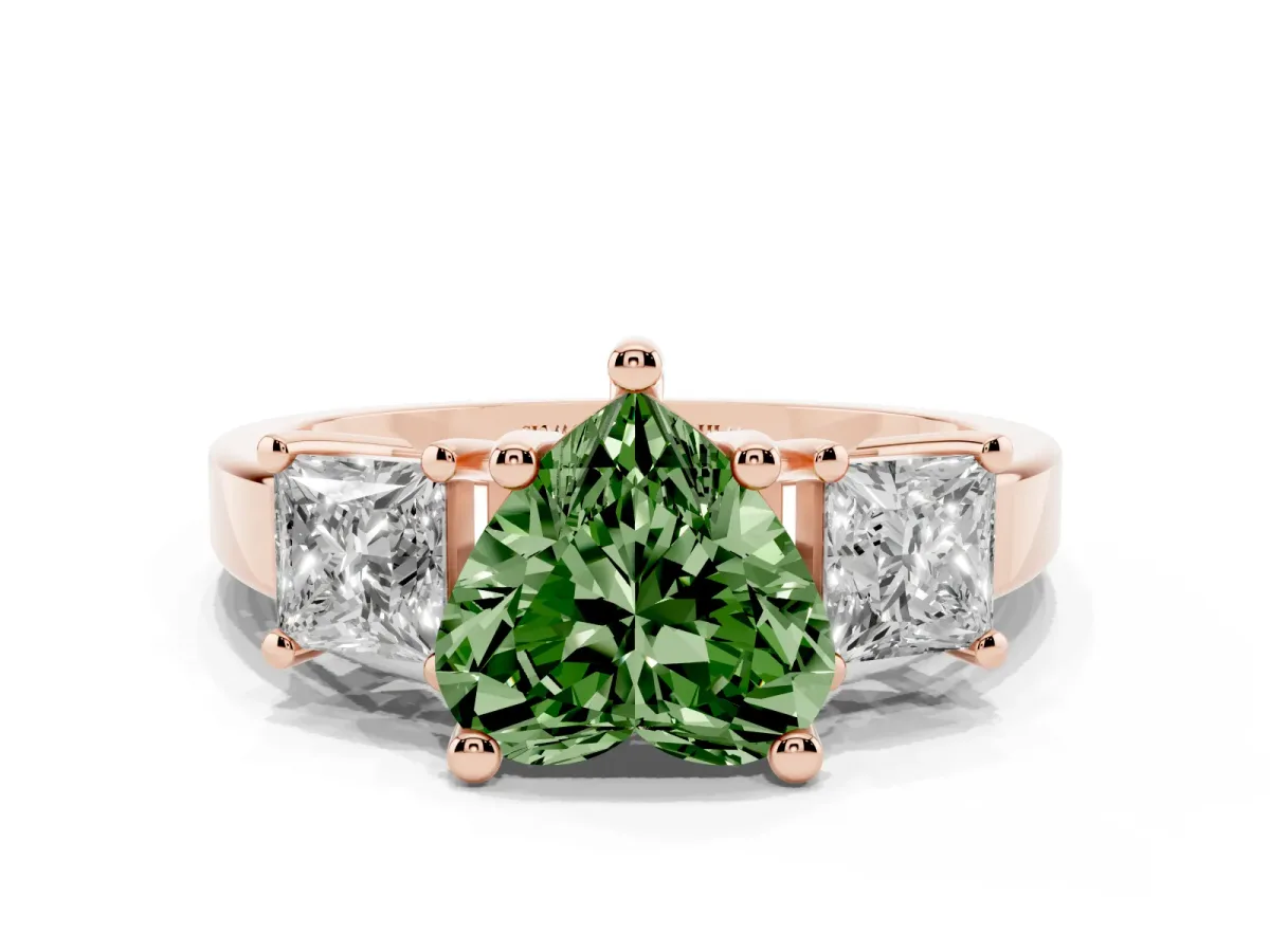 Fancy Green Three-Stone Heart Cut Cut Solitaire Ring with Prong Setting Rose gold