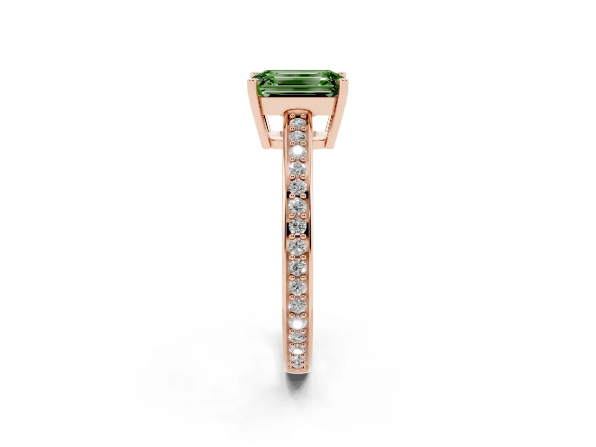 Fancy Green Emerald Cut Solitaire Pavé Band Prong Setting Ring Rose gold