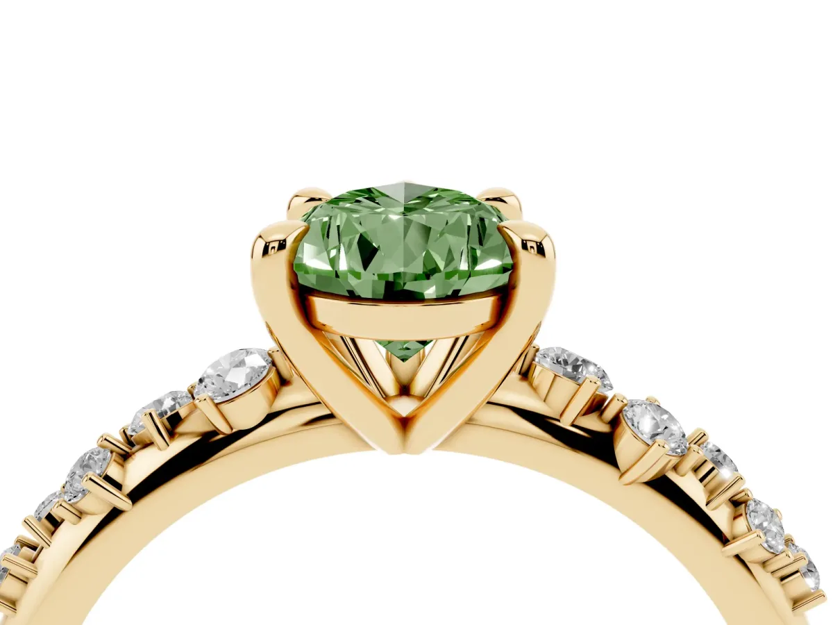 Fancy Green Pear Cut Cut Diamond Vine Band with Four-Prong Setting Yellow gold