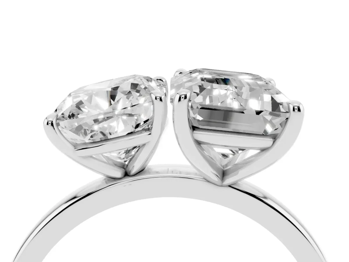 Cushion Cut and Emerald Cut Toi Moi Ring with Prong Setting Silver