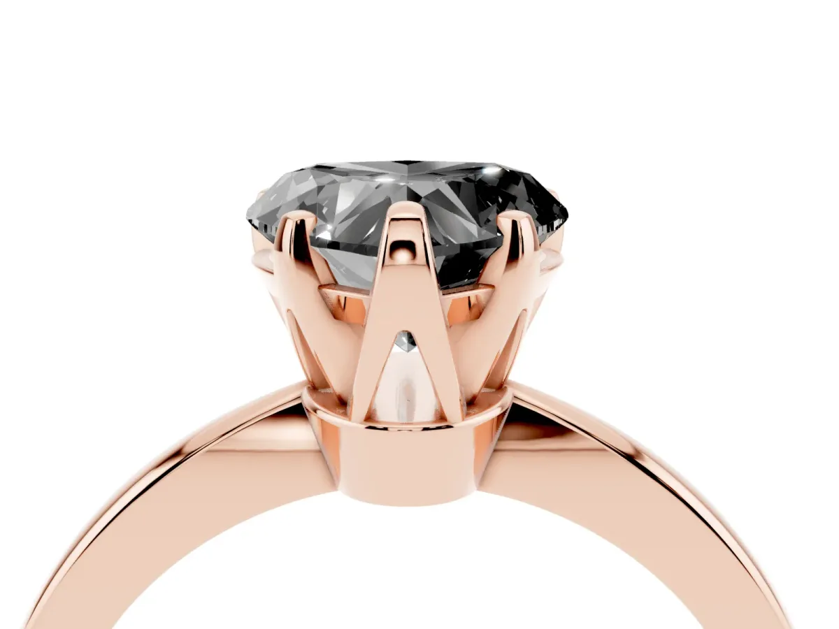 Fancy Black Heart Cut Solitaire Engagement Ring with Six-Prong Setting and Tapered Band Rose gold