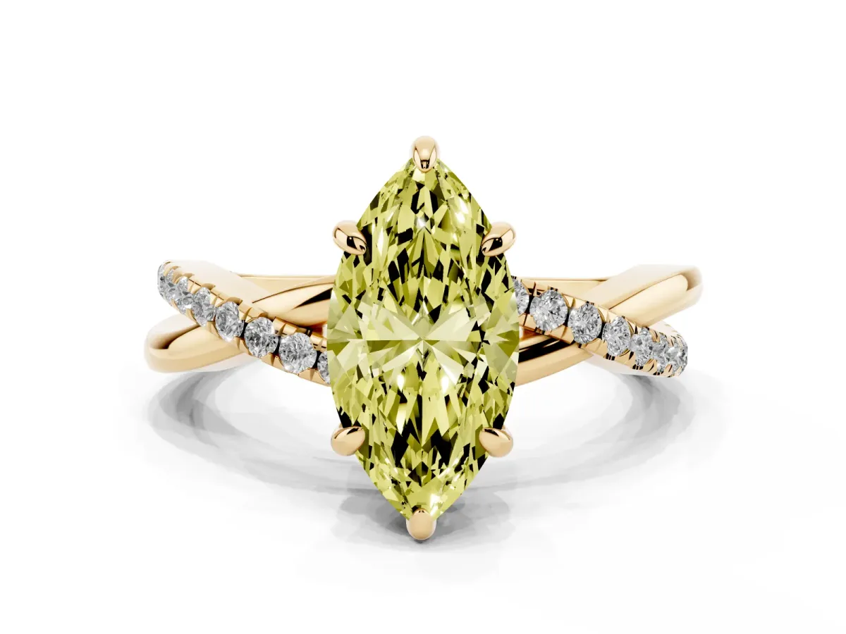 Fancy Yellow Marquise Cut Cut Diamond Twist Band Solitaire with Prong Setting Yellow gold