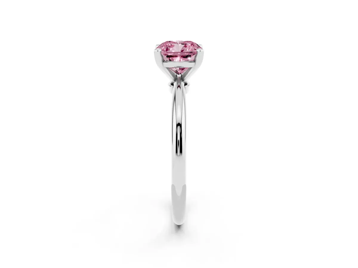 Fancy Pink Cushion Cut Diamond Solitaire Ring with Prong Setting and Classic Band Silver