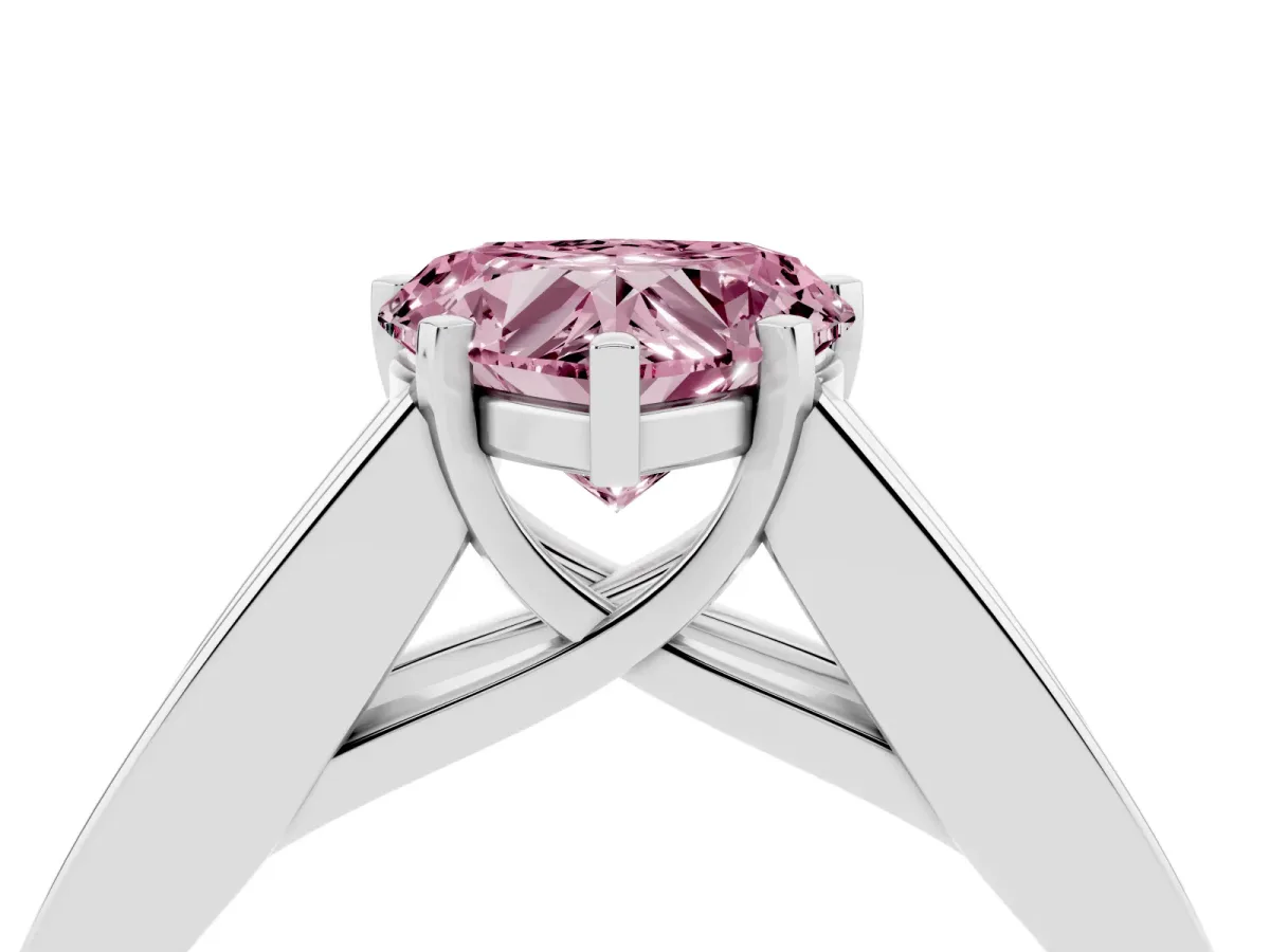 Fancy Pink Heart Cut Cut Channel Set Solitaire Ring with Four-Prong Setting Platinum