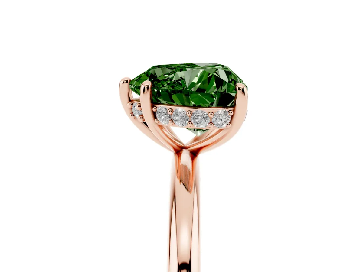 Fancy Green Heart Cut Solitaire Diamond Ring with a Classic Band and Four-Prong Setting Rose gold