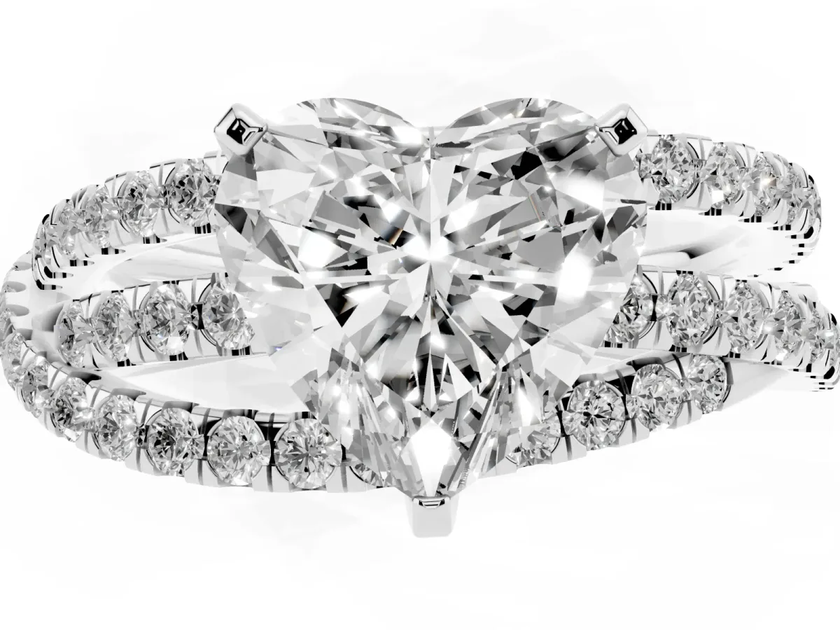 Heart Cut Solitaire Twist Band with Pavé Setting and Four-Prong Setting Silver