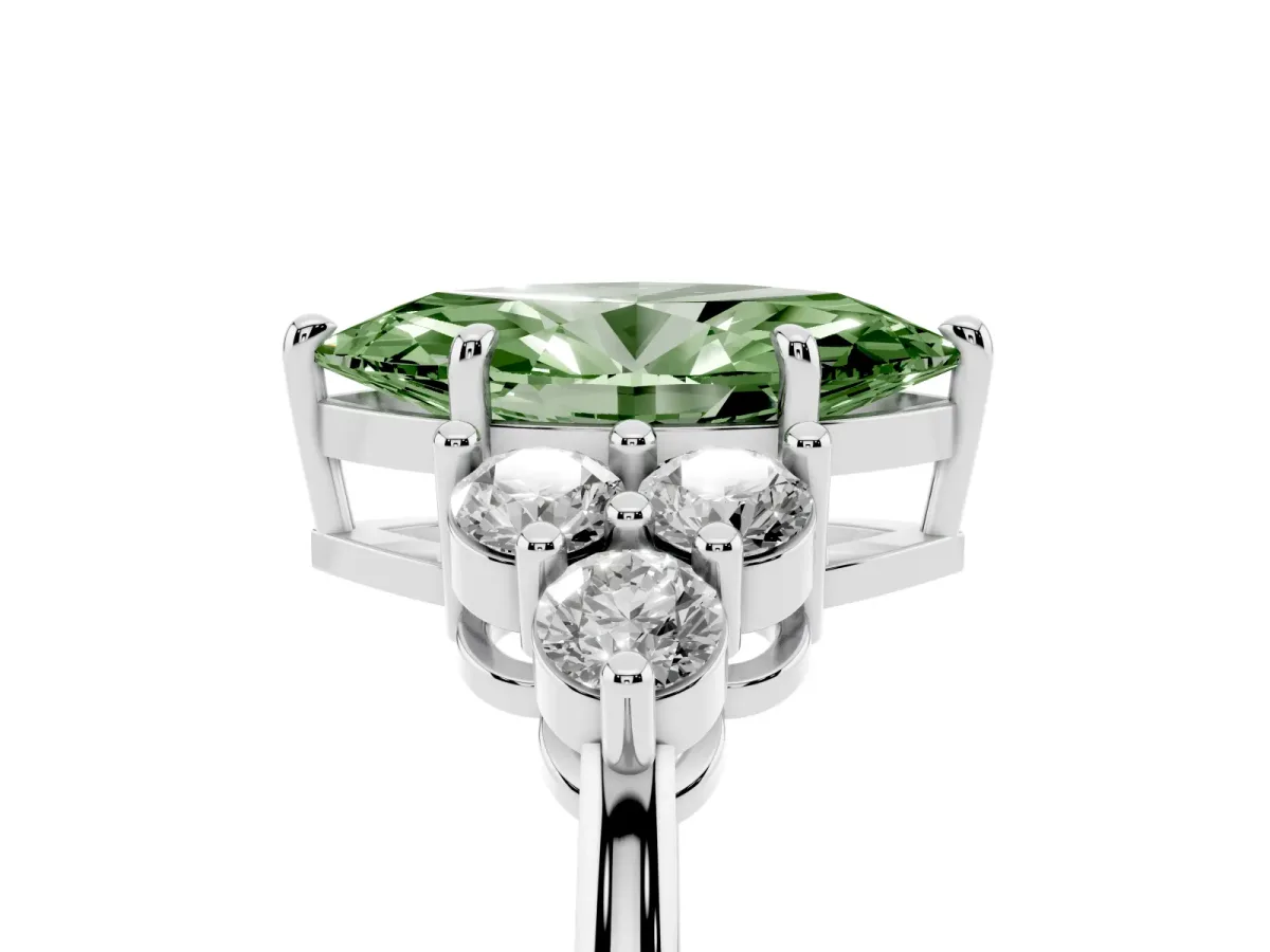 Fancy Green Marquise Cut Brilliant Diamond Cluster Accent Solitaire Ring with Prong Setting Silver