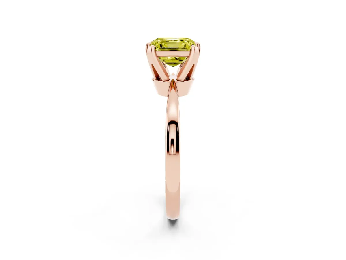Fancy Yellow Asscher Cut Solitaire Engagement Ring with Six-Prong Setting and Tapered Band Rose gold