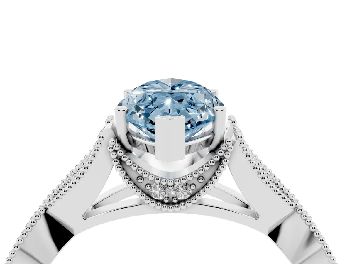 Fancy Blue Marquise Cut Cut Diamond Twisted Band with Milgrain Pave Setting and Four-Prong Setting Silver