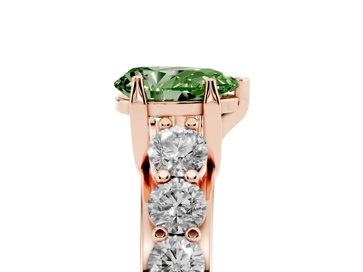 Fancy Green Pear Cut Diamond Engagement Ring with Pavé Band and Four-Prong Setting Rose gold