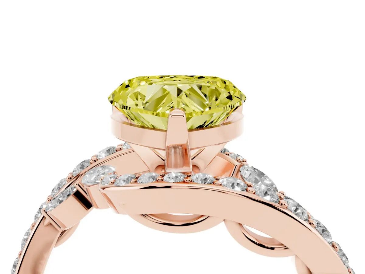 Fancy Yellow Heart Cut Solitaire with Pavé Twist Band and Four-Prong Setting Rose gold