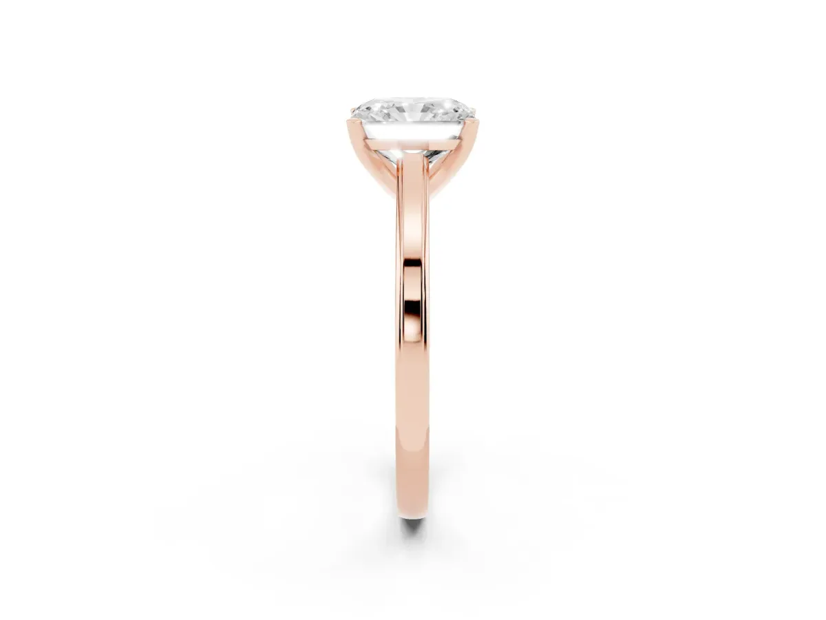 Radiant Cut Solitaire Diamond Ring with Four-Prong Setting and Classic Band Rose gold